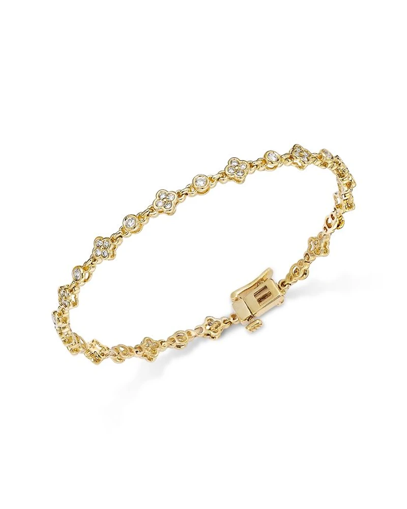 Diamond Clover Station Tennis Bracelet in 14K Yellow Gold, 1.0 tcw