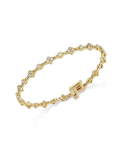 Diamond Clover Station Tennis Bracelet in 14K Yellow Gold, 1.0 tcw