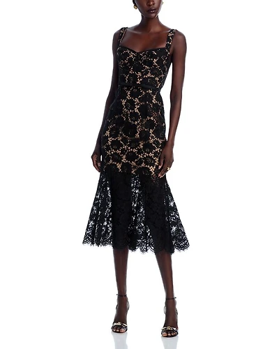 Black Fine Lace Midi Dress