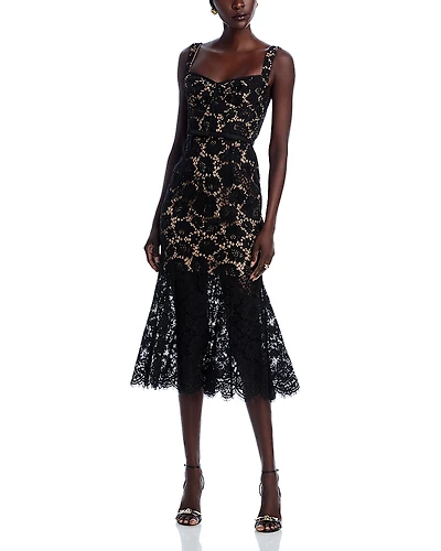 Self-Portrait Black Fine Lace Midi Dress