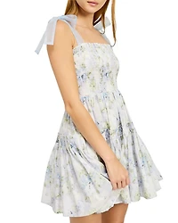 Smocked Contrast Organza Tie Mini Dress