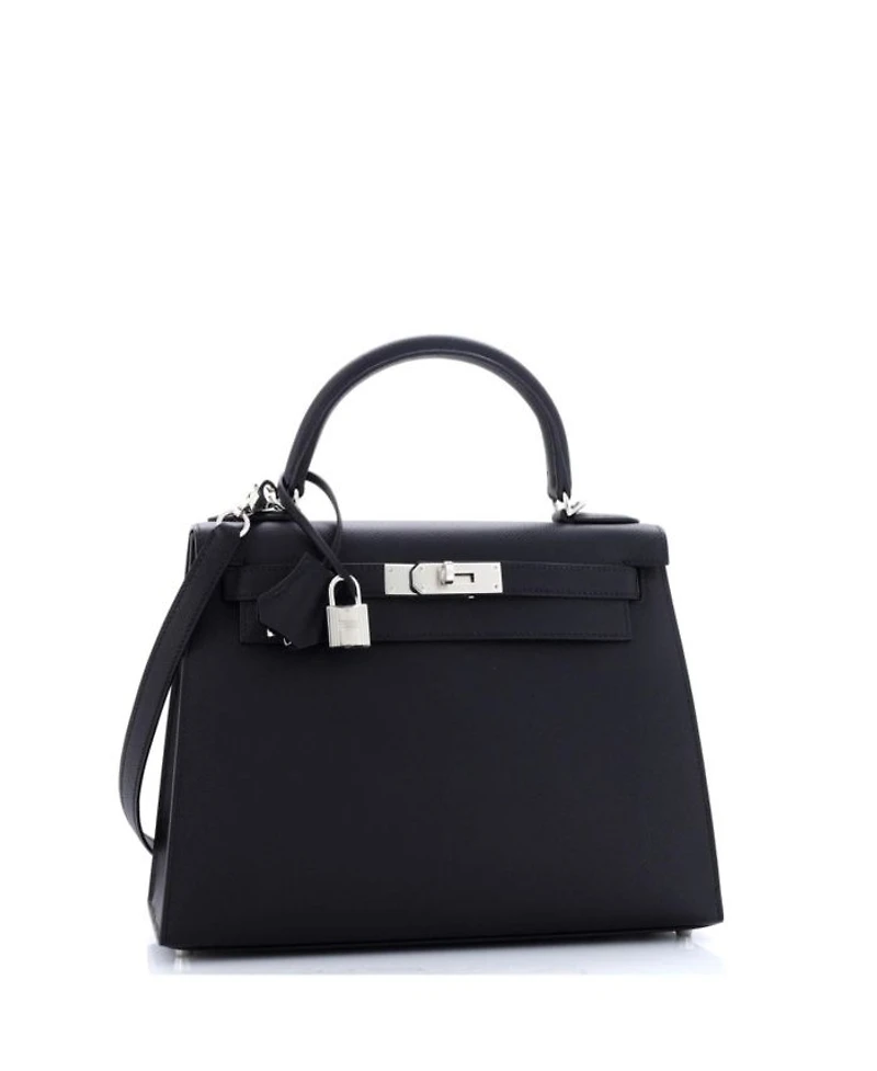 Kelly 28 Handbag Black Epsom with Palladium Hardware