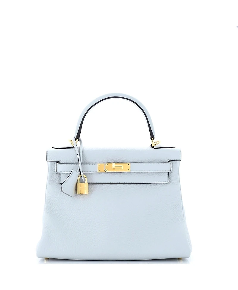 Pre-Owned HERMES Kelly 28 Handbag Blue Clemence with Gold Hardware