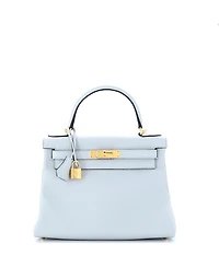 Pre-Owned HERMES Kelly 28 Handbag Blue Clemence with Gold Hardware
