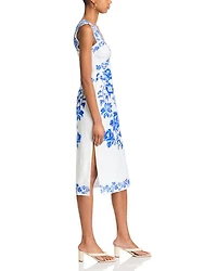 Blue Floral Cascade Wavy Sleeveless Dress