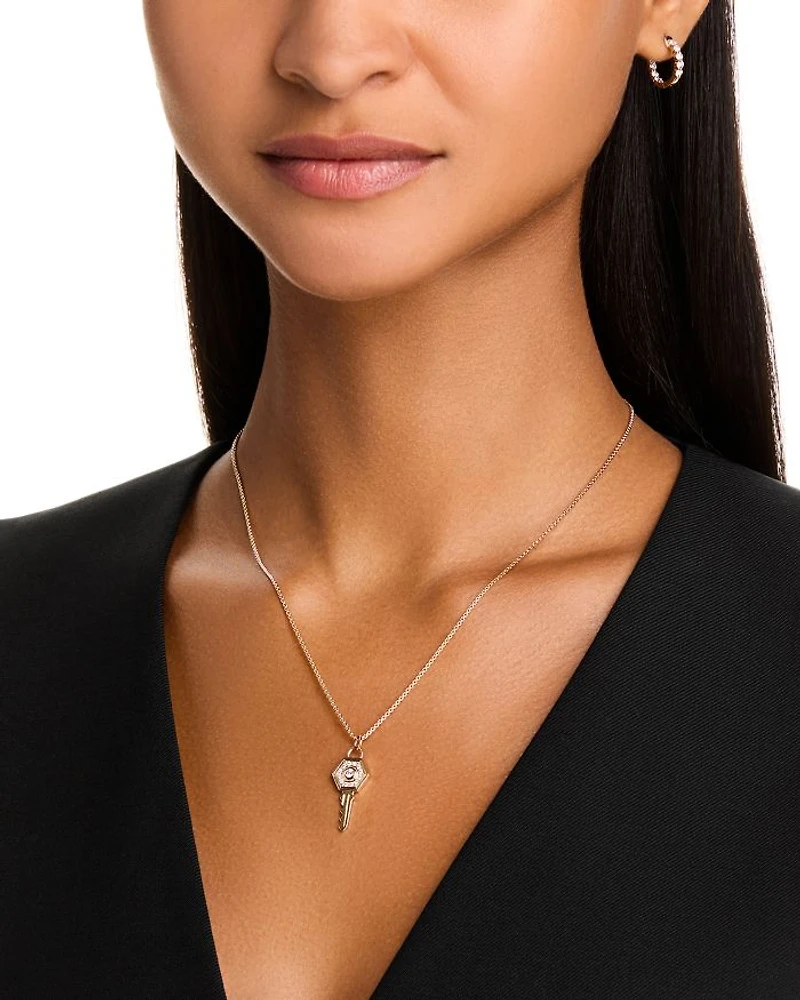 14K Yellow Gold Medallions Diamond Hexagon Key Pendant Necklace