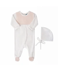 Feltman Brothers Unisex Chevron Velour Romper with Bonnet - Baby