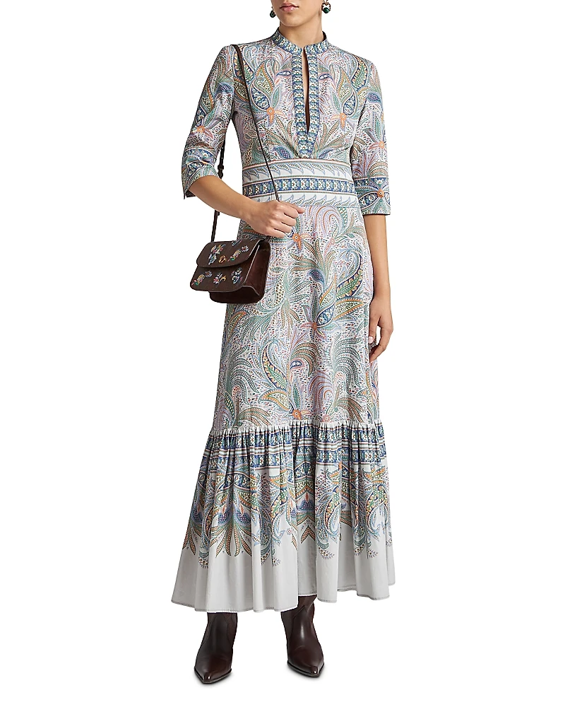 Etro Printed Split Neck Maxi Dress