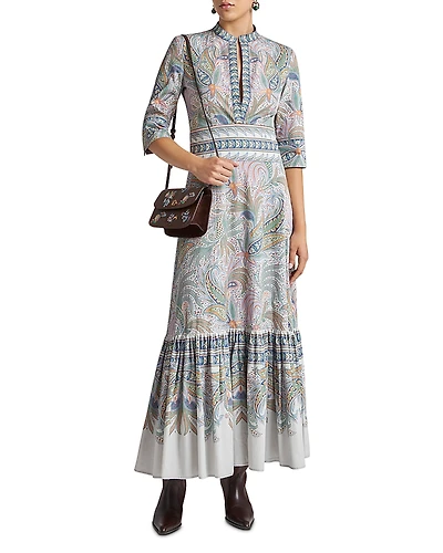Etro Printed Split Neck Maxi Dress