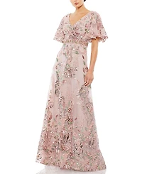 Mac Duggal Floral Embellished Short Sleeve Gown