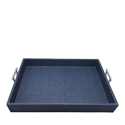 Mariposa Faux Grasscloth Tray with Metal Handles