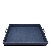 Mariposa Faux Grasscloth Tray with Metal Handles