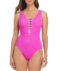 Bleu Rod Beattie Lace Up One Piece Swimsuit