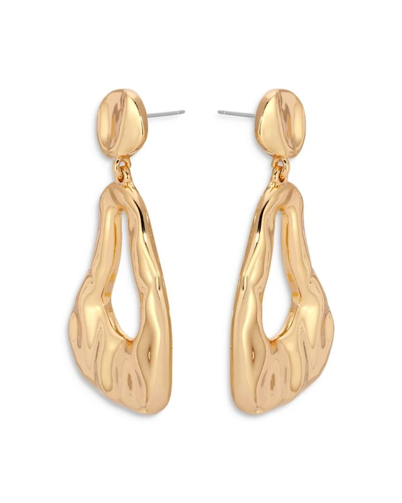 Molten 18K Yellow Gold Plated Drop Earrings, 1.9"L