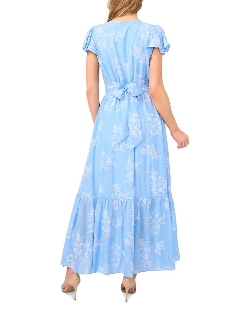 V Neck Flutter Sleeve Maxi Dress
