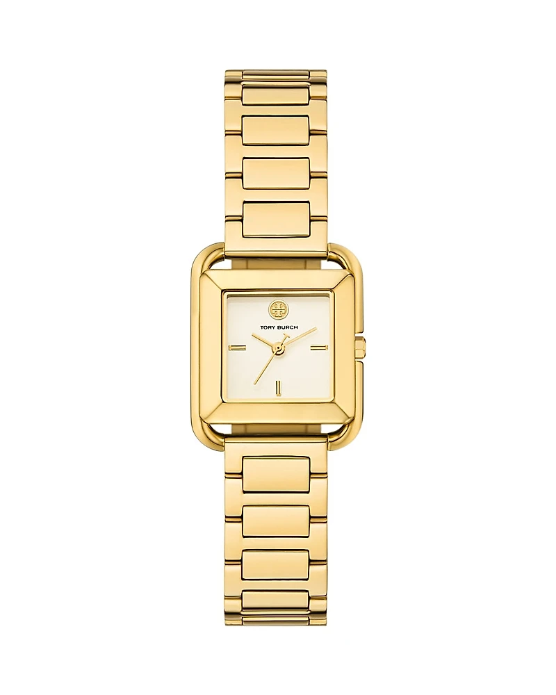 Tory Burch The Kira Square Three Hand Gold Tone Stainless Steel Watch, 24mm x 24mm