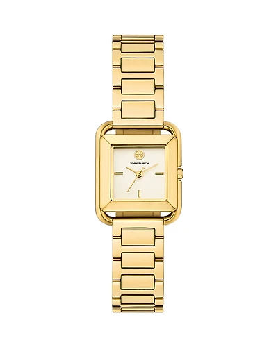 Tory Burch The Kira Square Three Hand Gold Tone Stainless Steel Watch, 24mm x 24mm