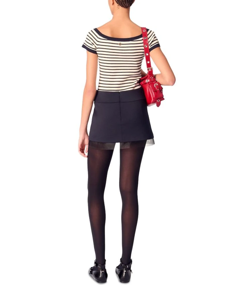 Tulle Trim Wool Blend Skirt