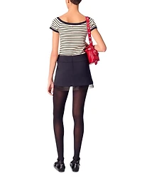 Tulle Trim Wool Blend Skirt