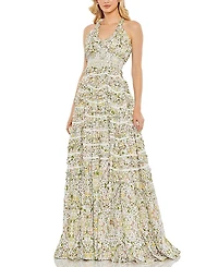 Mac Duggal Cross Back Floral Ruffle Tiered Smock Dress