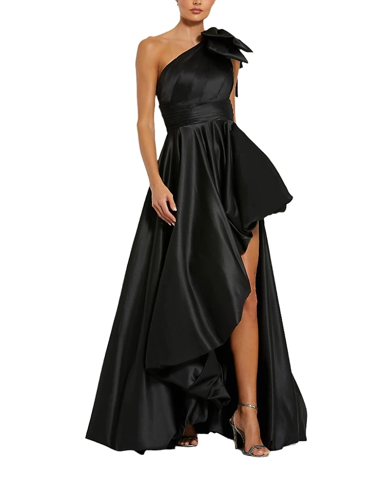 Mac Duggal Satin One Shoulder Bow Gown