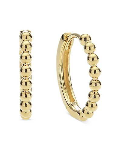18K Yellow Gold Caviar Gold Beaded Huggie Hoop Earrings