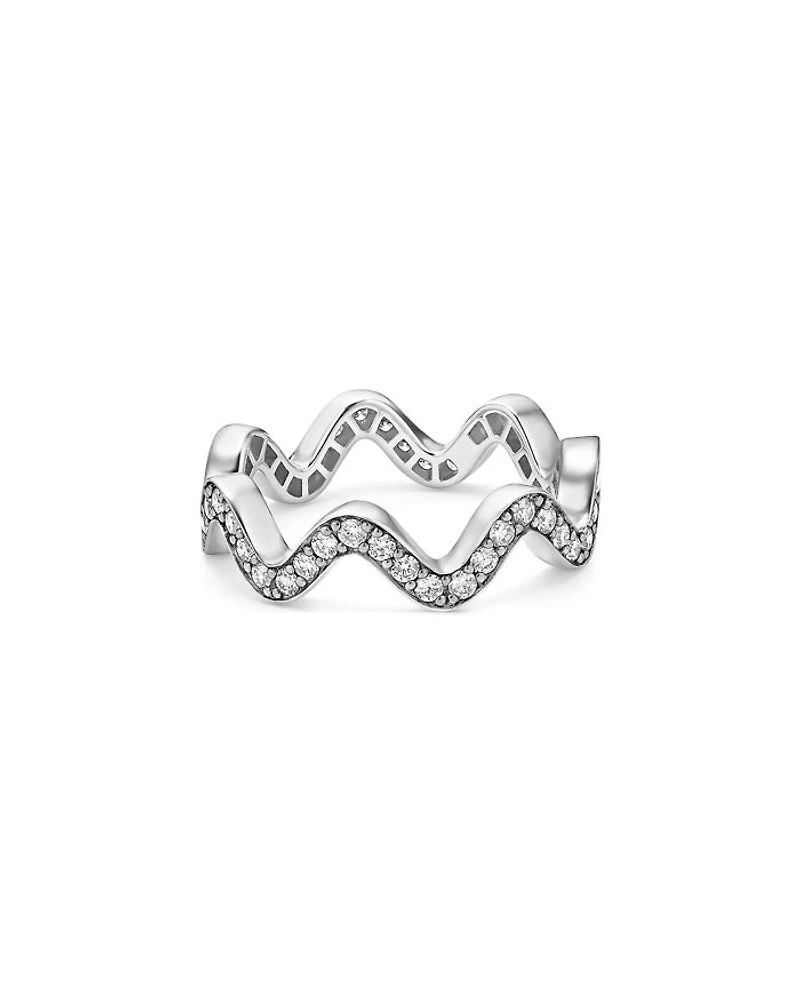 Sterling Silver Caviar Spark Diamond Wavy Eternity Band