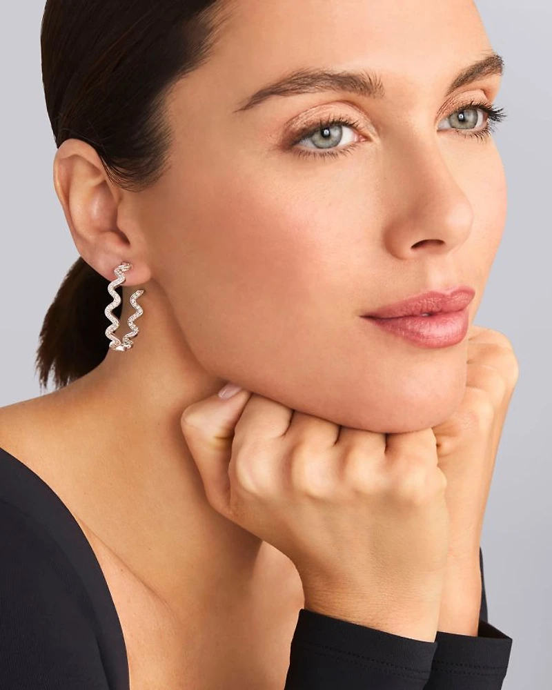 LAGOS Sterling Silver Caviar Spark Diamond Wavy Medium Hoop Earrings