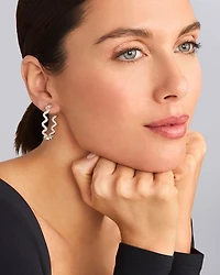 LAGOS Sterling Silver Caviar Spark Diamond Wavy Medium Hoop Earrings