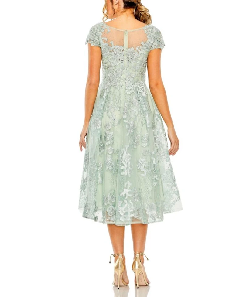 Embroidered Cap Sleeveless A Line Dress