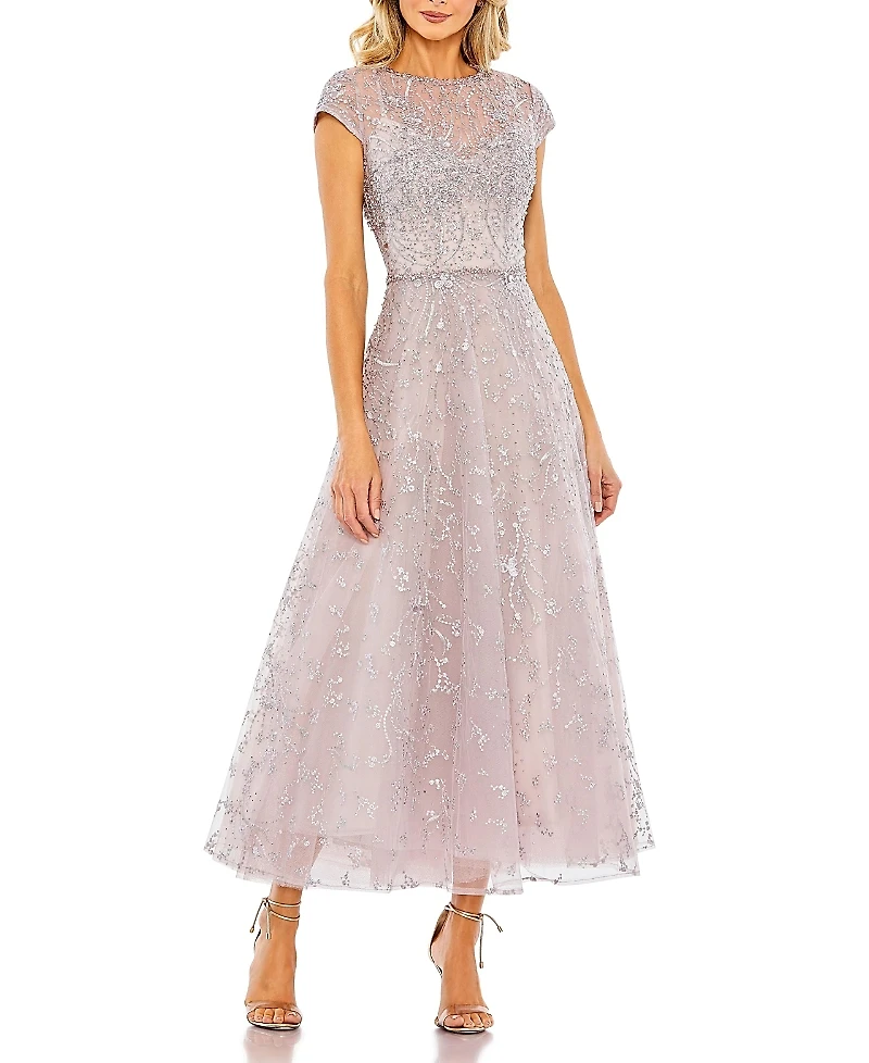 Mac Duggal Women's Embellished High Neck Cap Sleeve A Line Dress