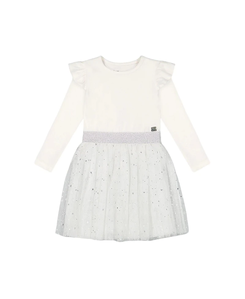 Deux par Deux Girls' Long Sleeve Dress with Glittering Tulle Skirt - Big Kid