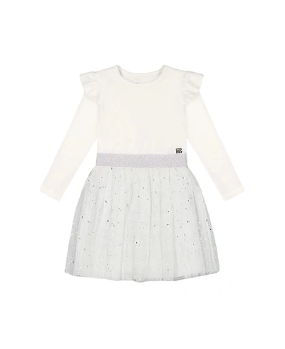 Deux par Deux Girls' Long Sleeve Dress with Glittering Tulle Skirt - Big Kid