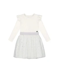 Deux par Deux Girls' Long Sleeve Dress with Glittering Tulle Skirt - Big Kid