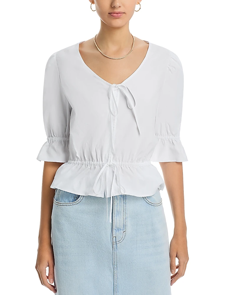 Single Thread Stretch Poplin Elbow Sleeve Top