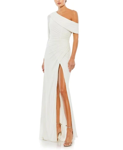Ruched Jersey Drop Shoulder Foldover Gown