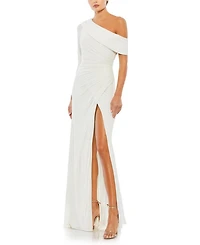 Ruched Jersey Drop Shoulder Foldover Gown