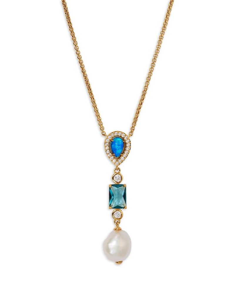 Blue Lagoon Mixed Stone Lariat Necklace in 18K Gold Plated, 16"-18"