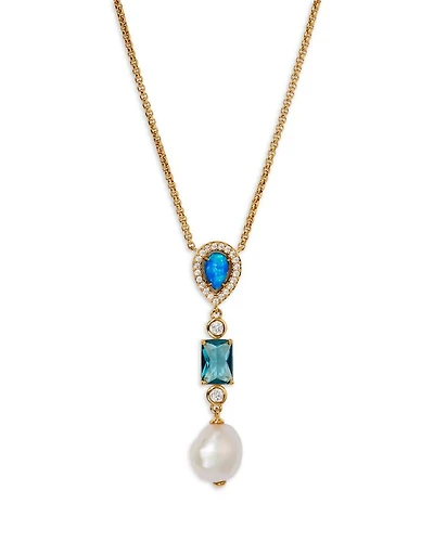 Blue Lagoon Mixed Stone Lariat Necklace in 18K Gold Plated, 16"-18"