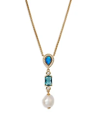 Blue Lagoon Mixed Stone Lariat Necklace in 18K Gold Plated, 16"-18"