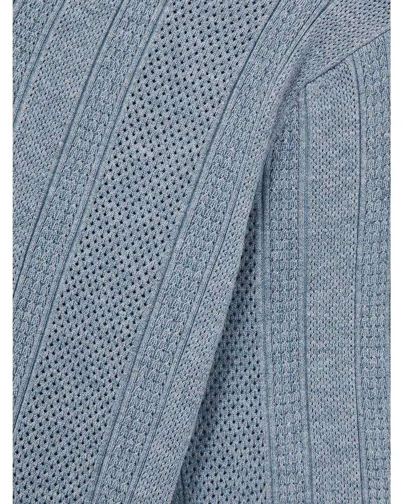 Kansas Open Collar Stripe Textured Knitted Polo Shirt