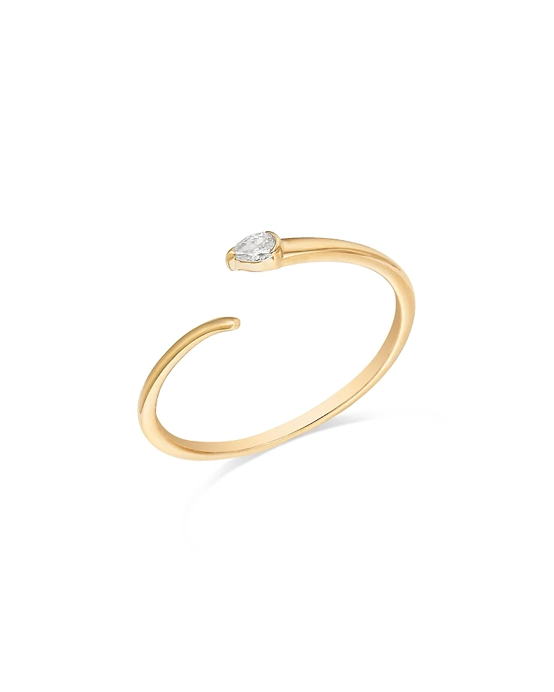 Moon & Meadow 14K Yellow Gold Pear-Cut Diamond Coil Ring, 0.07 tcw