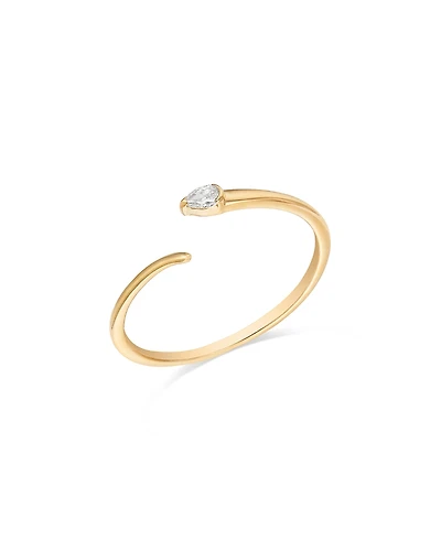 Moon & Meadow 14K Yellow Gold Pear-Cut Diamond Coil Ring, 0.07 tcw