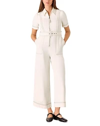 Denim Pintucked Belted Jumpsuit