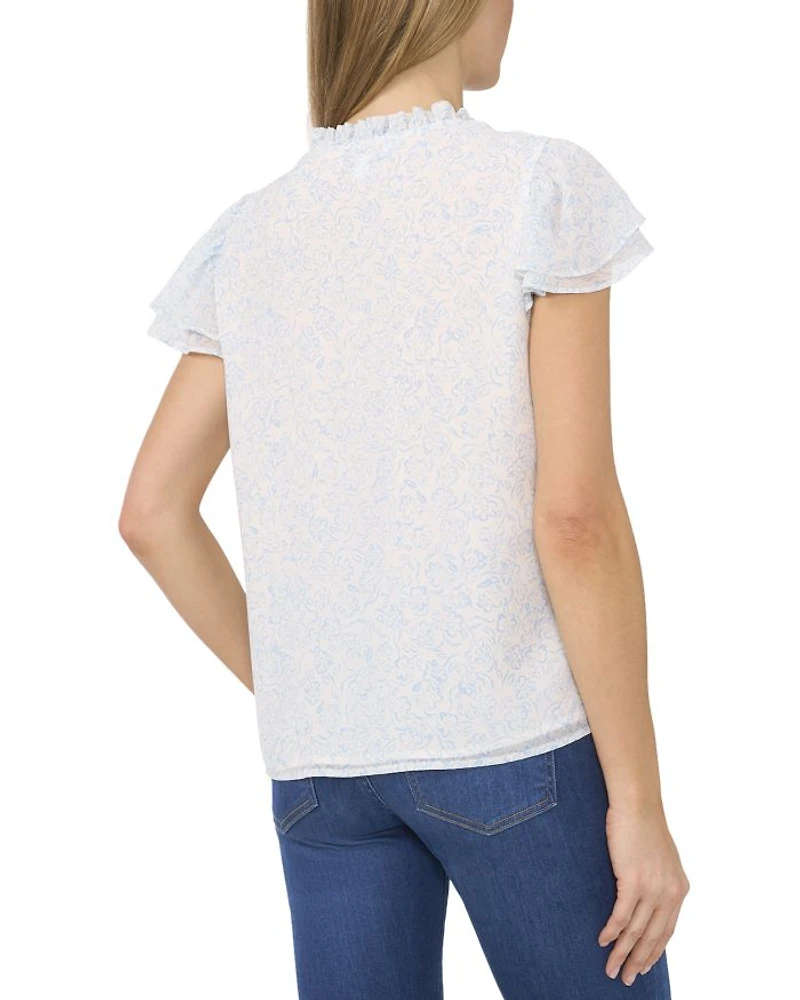 Flutter Sleeve Split Neck Top