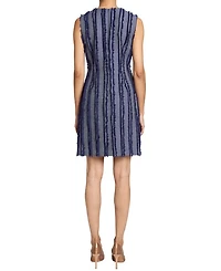 IDA Sleeveless Stripe Fringed Denim Shift Dress with Skirt Zipper Detail