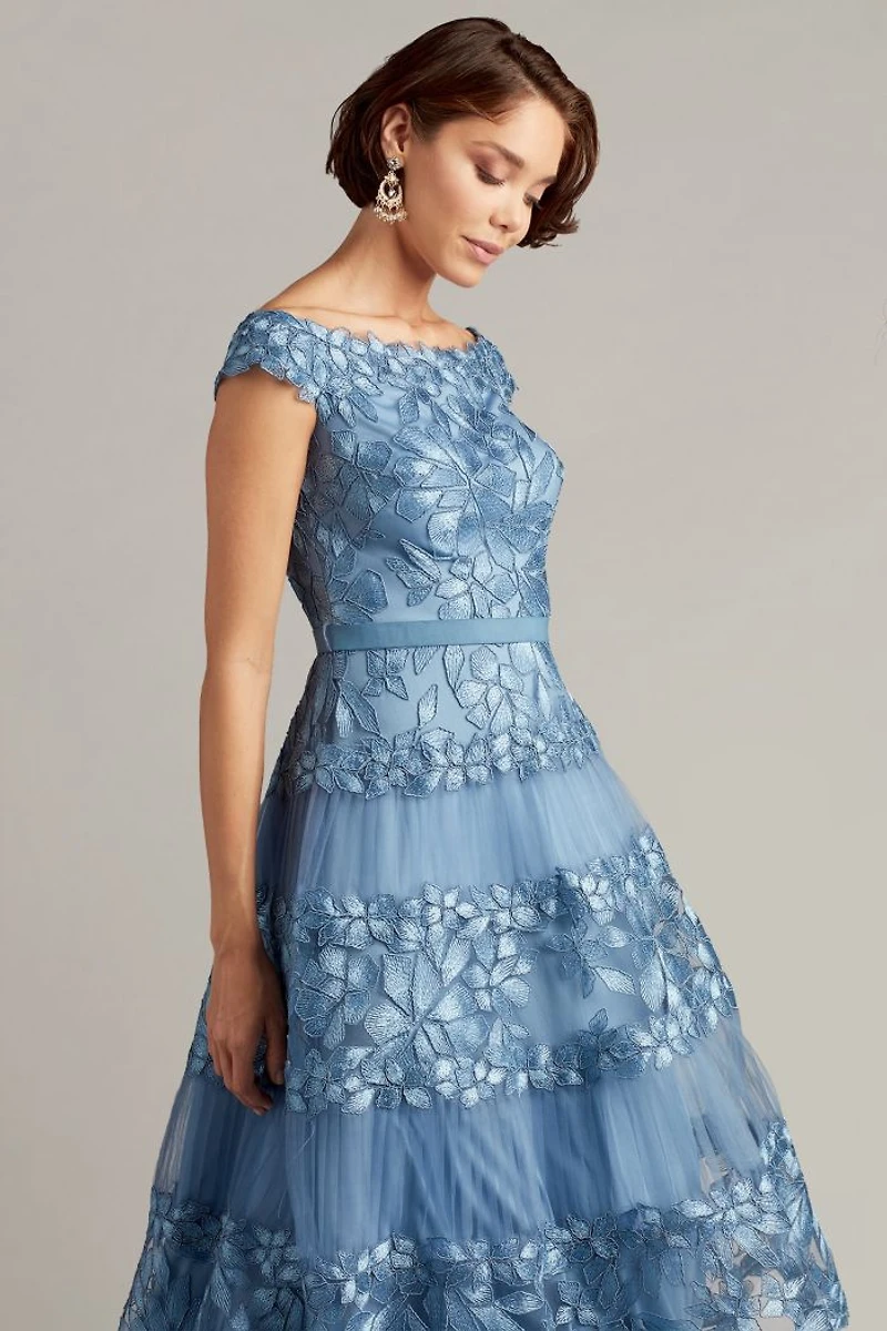 Adriane Floral Embroidered Tea-Length Dress