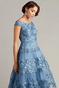 Adriane Floral Embroidered Tea-Length Dress