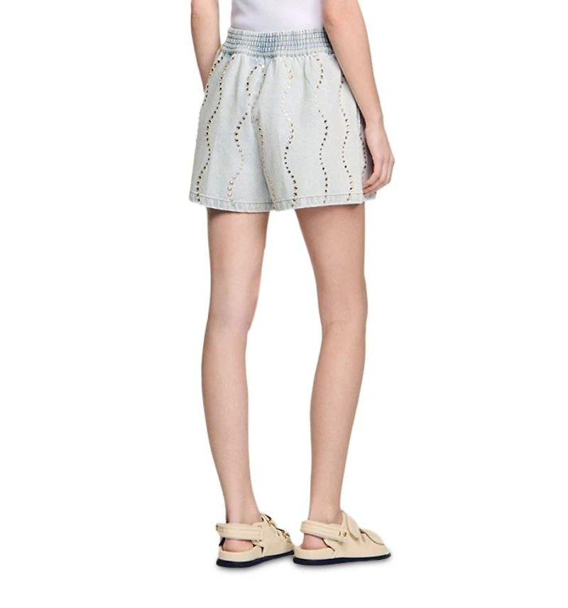 Beaded Rhinestone Denim Shorts