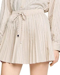 Rhinestone Striped Pleated Skirt